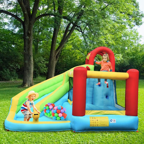 Costway 6-in-1 Inflatable Bounce House Climbing Wall Basketball Hoop