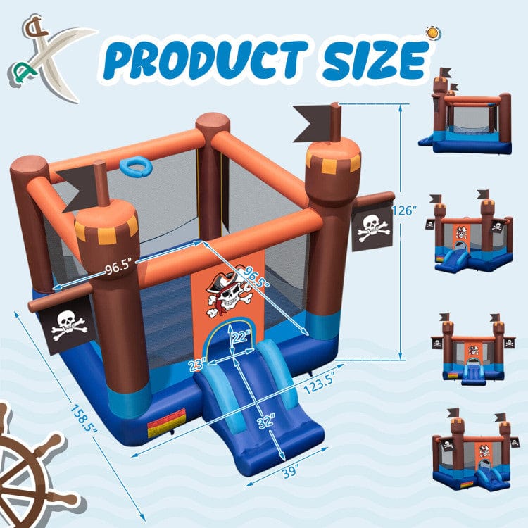 Costway Pirate-Themed Inflatable Bounce Castle with Large Jumping Area and 735W Blower