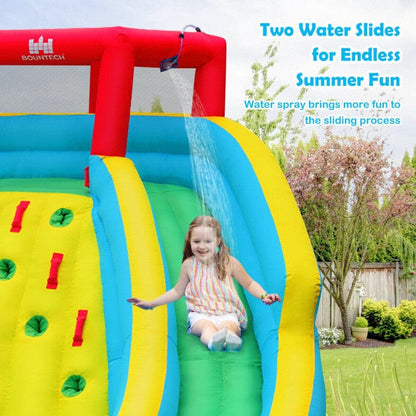 Costway Double Side Inflatable Water Slide Park with Climbing Wall for Outdoor Without Blower