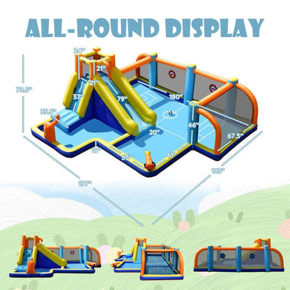 Costway Giant Soccer-Themed Inflatable Water Slide with 735W Blower