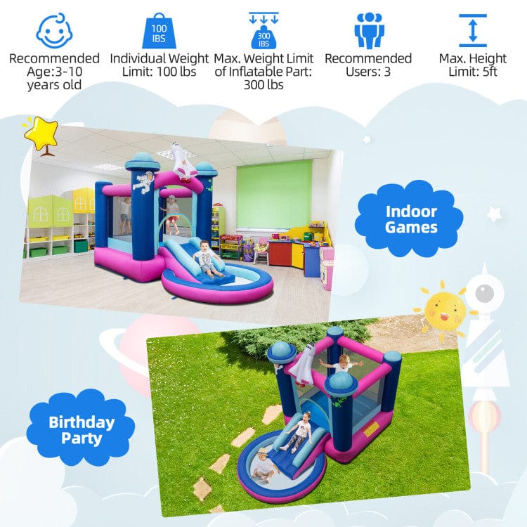 Costway 3-in-1 Inflatable Space-themed Bounce House with 480W Blower