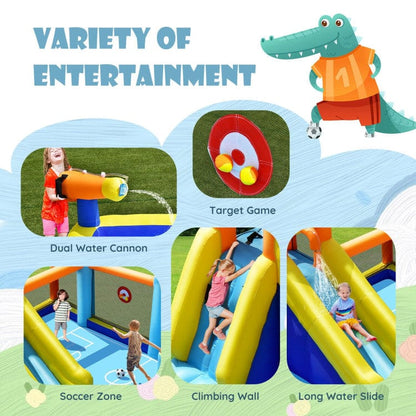 Costway Giant Soccer-Themed Inflatable Water Slide with 735W Blower