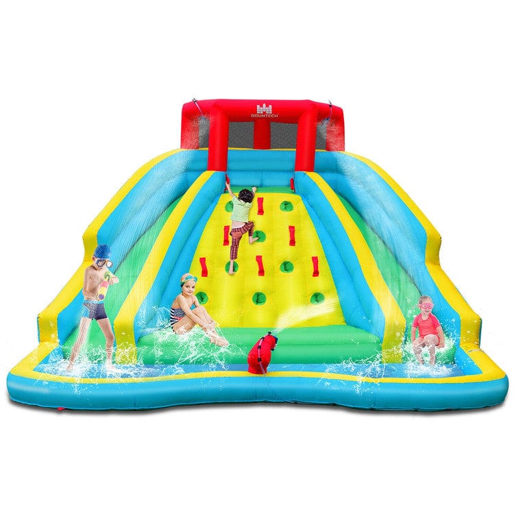 Costway Double Side Inflatable Water Slide Park with Climbing Wall for Outdoor Without Blower