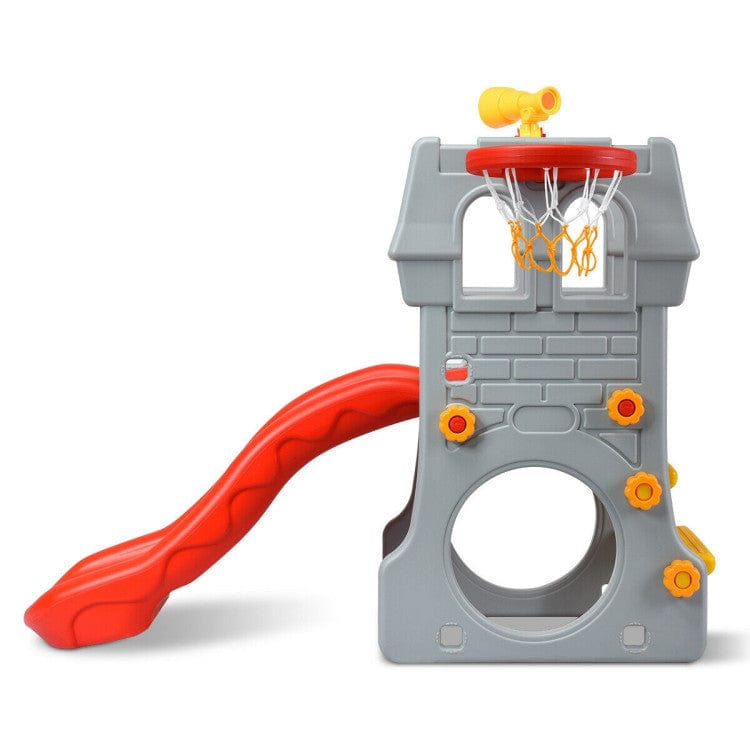 Costway Castle Slide with Basketball Hoop and Telescope