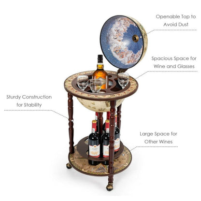 Costway Italian Style Design Wooden Globe Liquor Bottle Wine Rack