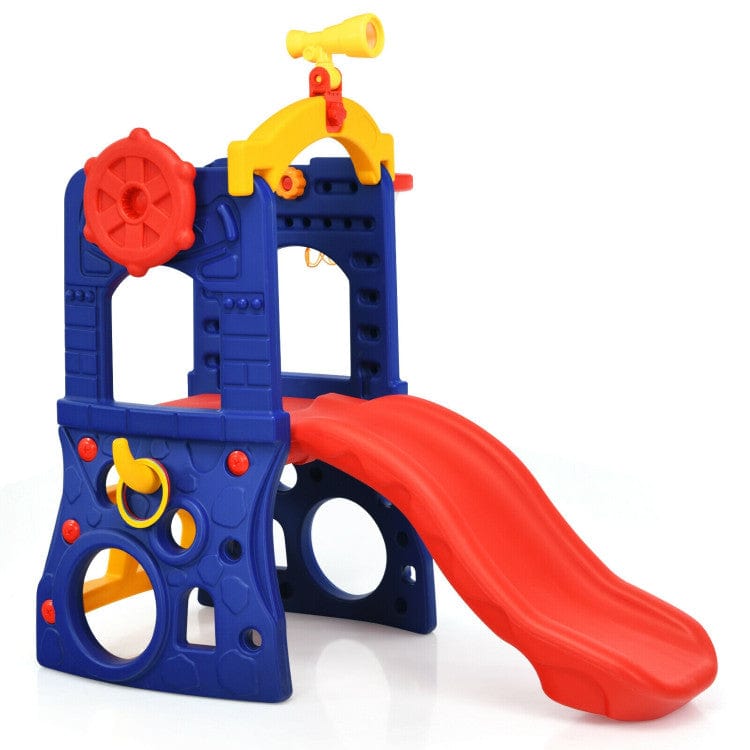 Costway 6-in-1 Freestanding Kids Slide with Basketball Hoop Ring Toss