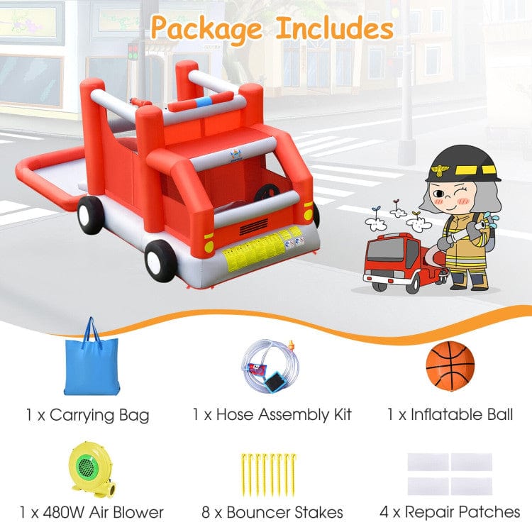 Costway Fire Truck Themed Inflatable Castle Kids Bounce House