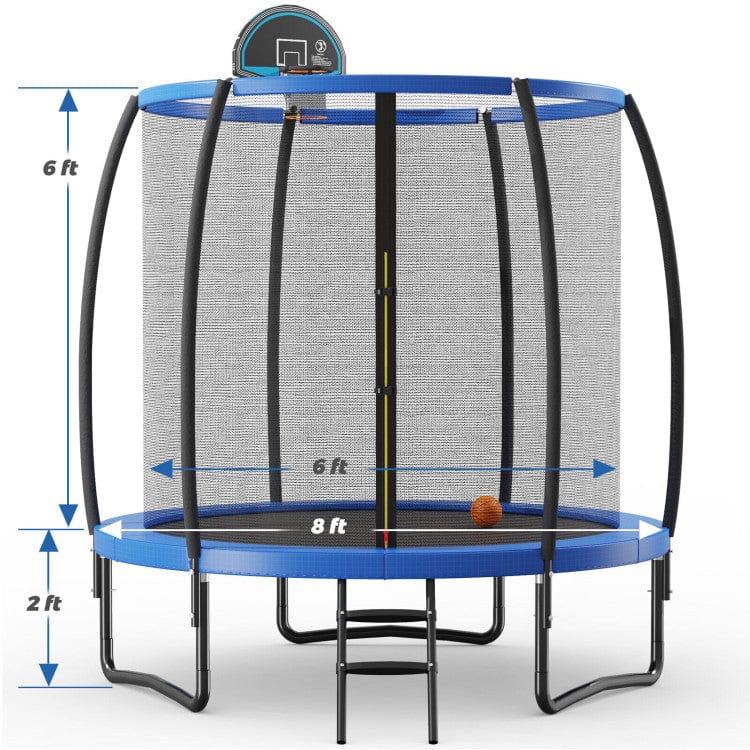 Costway 8 ft Recreational Trampoline with Basketball Hoop and Net Ladder