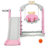 Costway 3-in-1 Toddler Climber Swing Set Slide Playset Pink