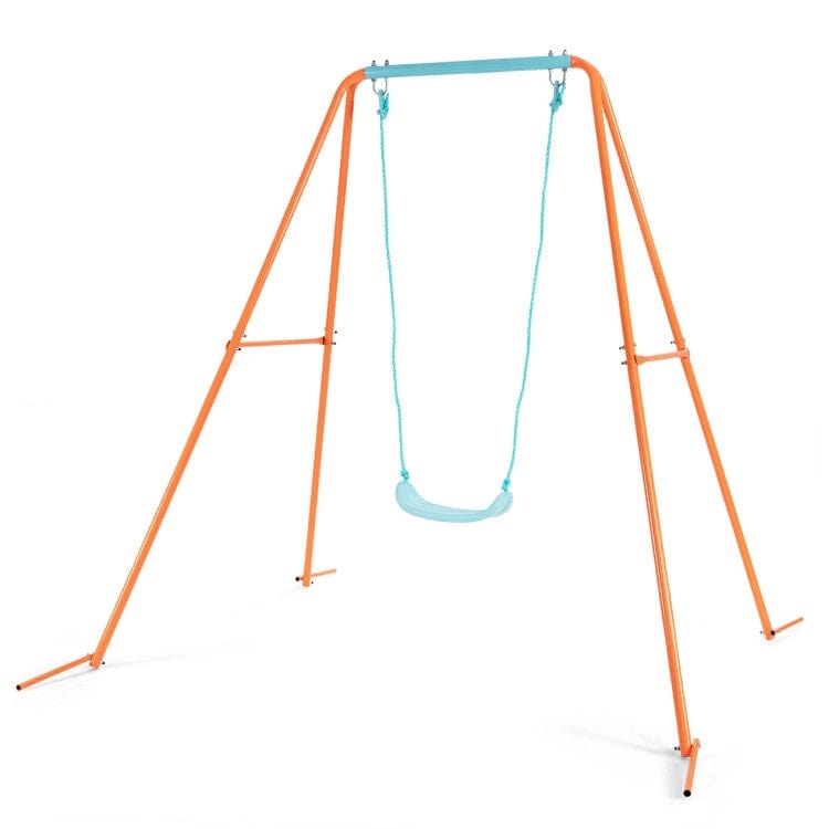 Costway Outdoor Kids Swing Set Heavy-Duty Metal A-Frame Ground Stakes Orange