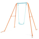 Costway Outdoor Kids Swing Set Heavy-Duty Metal A-Frame Ground Stakes Orange