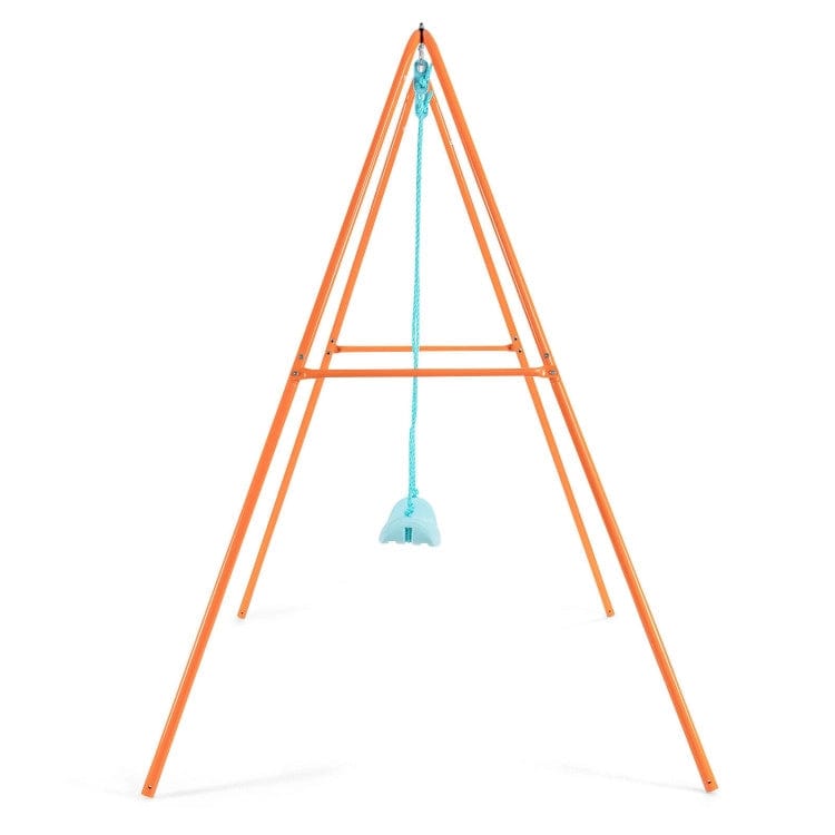 Costway Outdoor Kids Swing Set Heavy-Duty Metal A-Frame Ground Stakes Orange