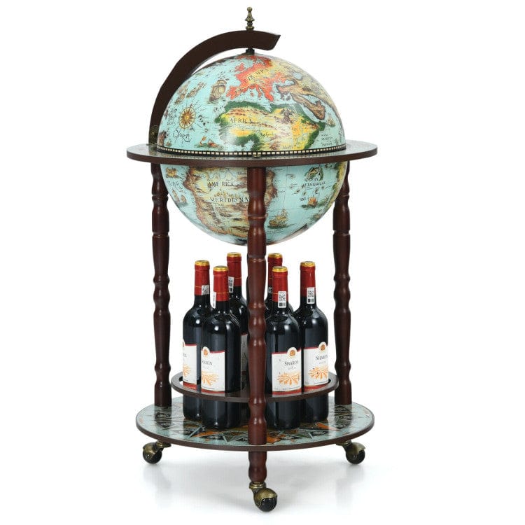 Costway 17 Inch Globe Wine Bar Stand 16th Century Italian Map Liquor Bottle Shelf Cart