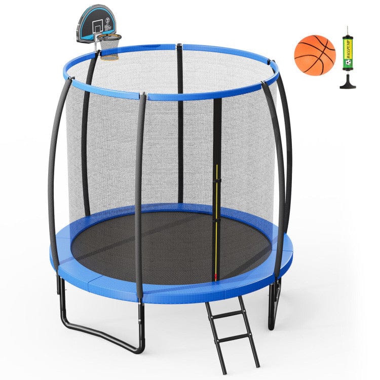 Costway 8 ft Recreational Trampoline with Basketball Hoop and Net Ladder