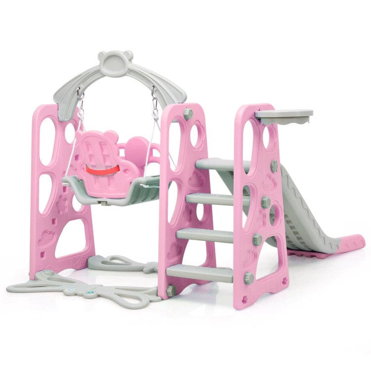 Costway 3-in-1 Toddler Climber Swing Set Slide Playset Pink