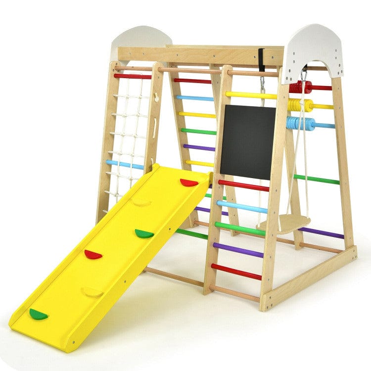 Costway 8-in-1 Wooden Climber Kids Play Set with Slide Swing