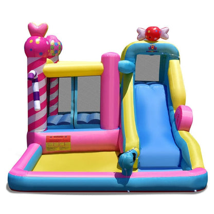 Costway Sweet Candy Inflatable Bounce House with Water Slide and 480W Blower