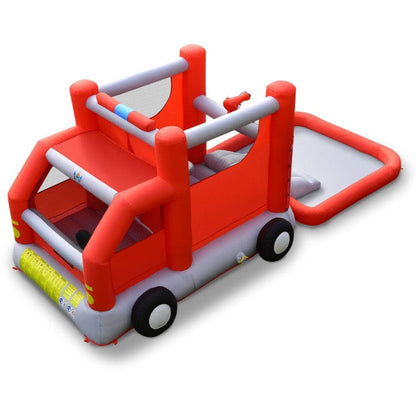 Costway Fire Truck Themed Inflatable Castle Kids Bounce House without Blower