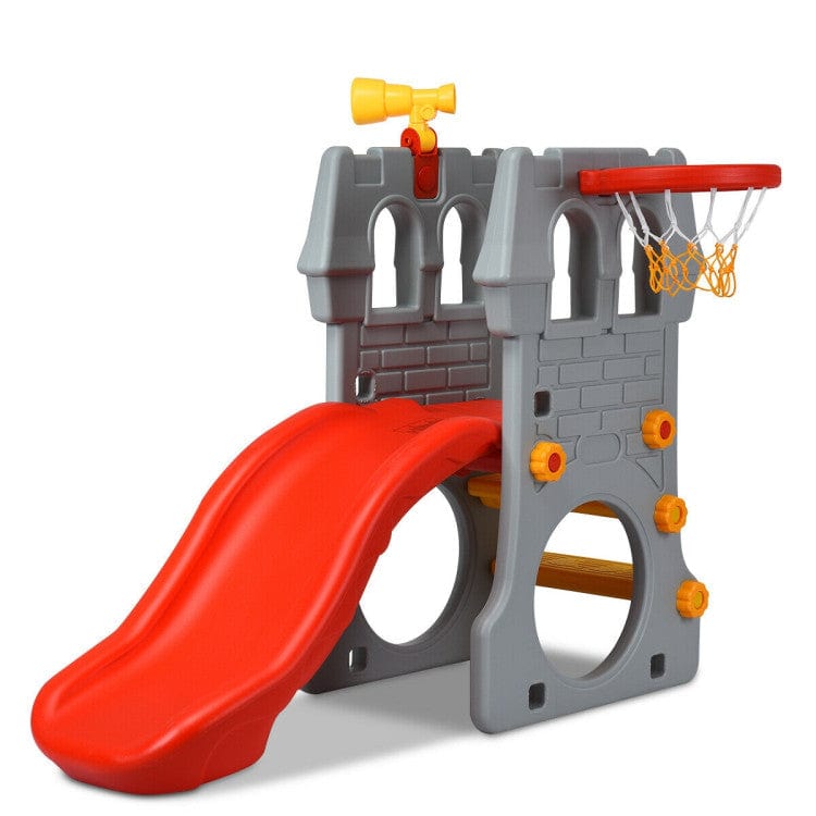 Costway Castle Slide with Basketball Hoop and Telescope