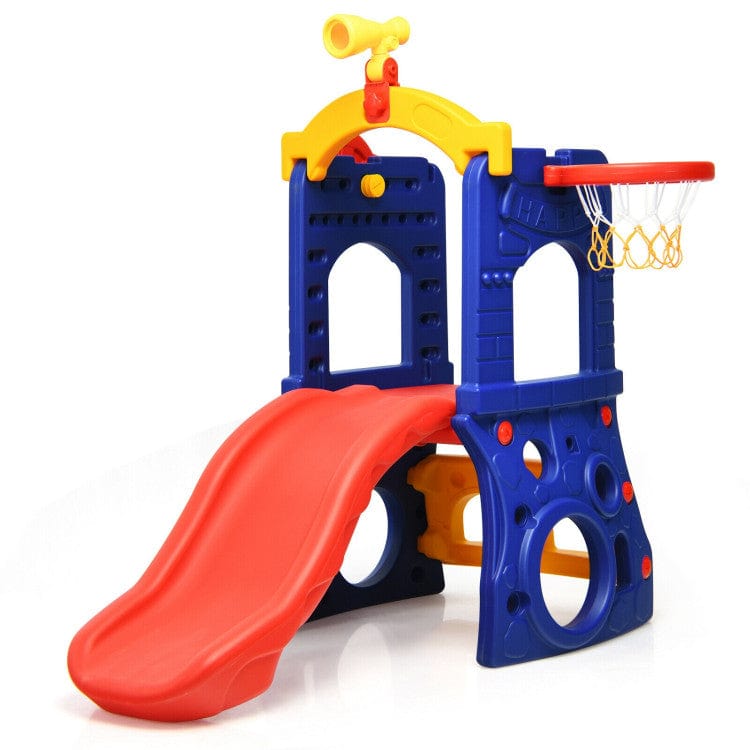 Costway 6-in-1 Freestanding Kids Slide with Basketball Hoop Ring Toss