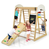 Costway 8-in-1 Wooden Climber Kids Play Set with Slide Swing