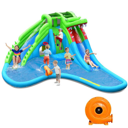 Costway Inflatable Crocodile Style Water Slide Kids Bounce Castle with 780W Blower