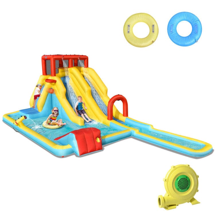Costway Inflatable Dual Slide Water Park Climbing Bouncer with 735W Air Blower