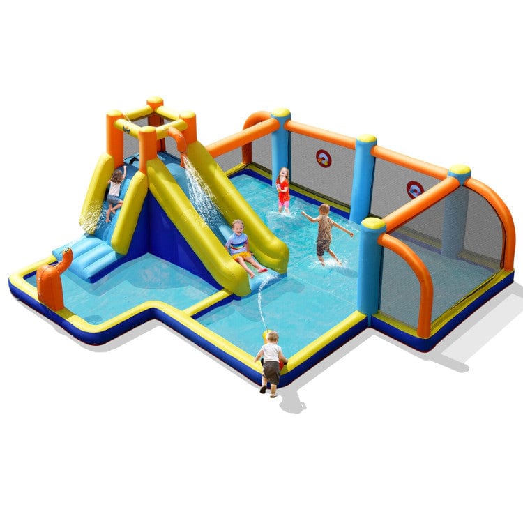 Costway Giant Soccer Themed Inflatable Water Slide Bouncer with Splash Pool without Blower