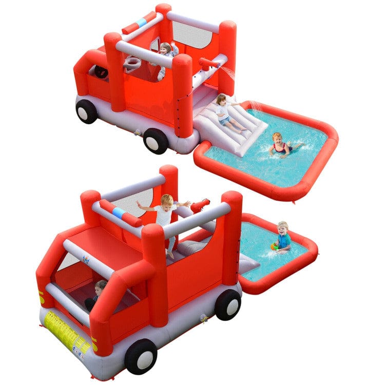 Costway Fire Truck Themed Inflatable Castle Kids Bounce House without Blower