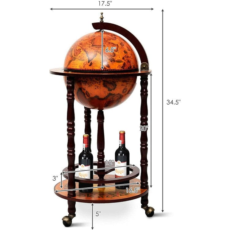 Costway 16th Century Wood Globe Wine Bar Stand