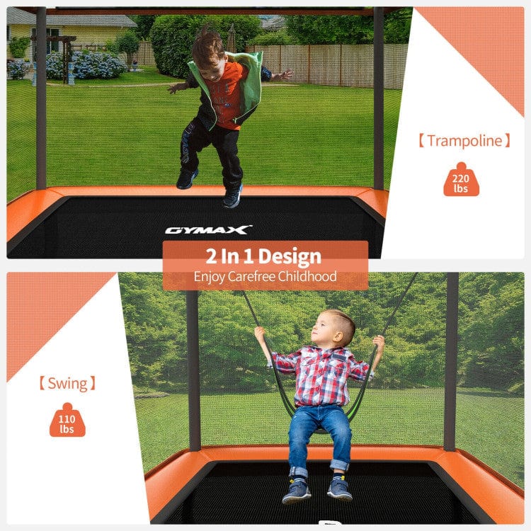 Costway 6 ft Kids Entertaining Trampoline Swing Safety Fence Orange