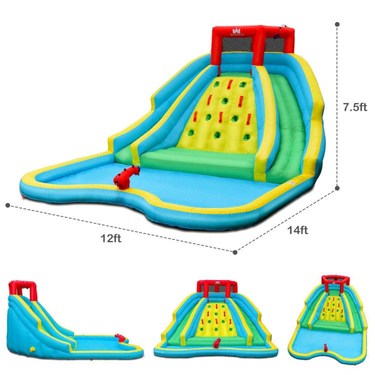 Costway Inflatable Water Park Bounce House with Double Slide and Climbing Wall