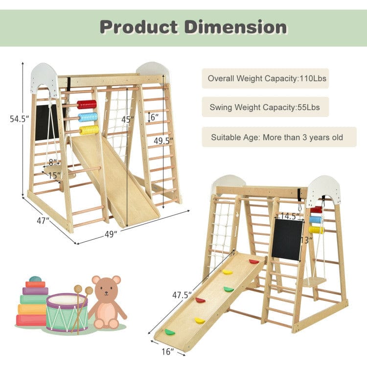 Costway 8-in-1 Wooden Climber Kids Play Set with Slide Swing