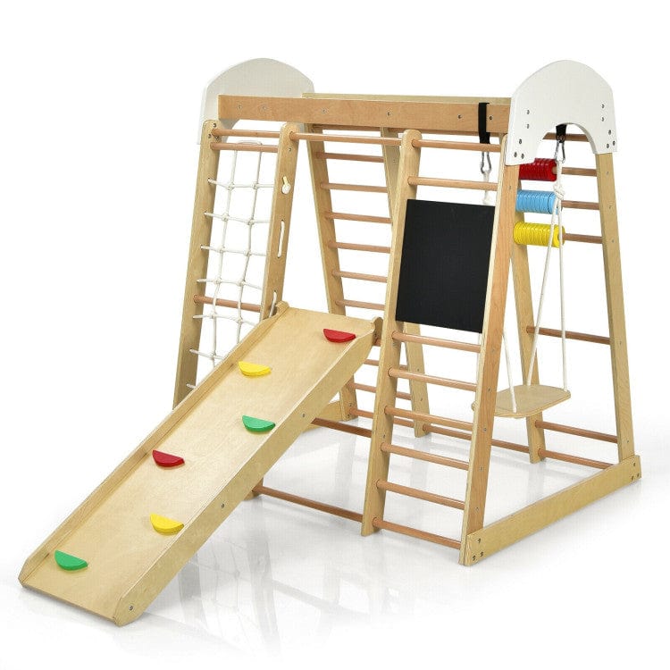 Costway 8-in-1 Wooden Climber Kids Play Set with Slide Swing