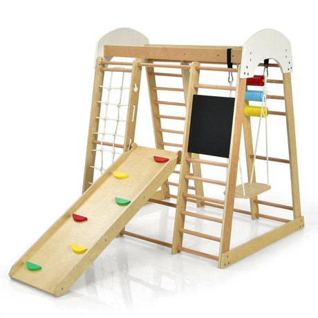 Costway 8-in-1 Wooden Climber Kids Play Set with Slide Swing