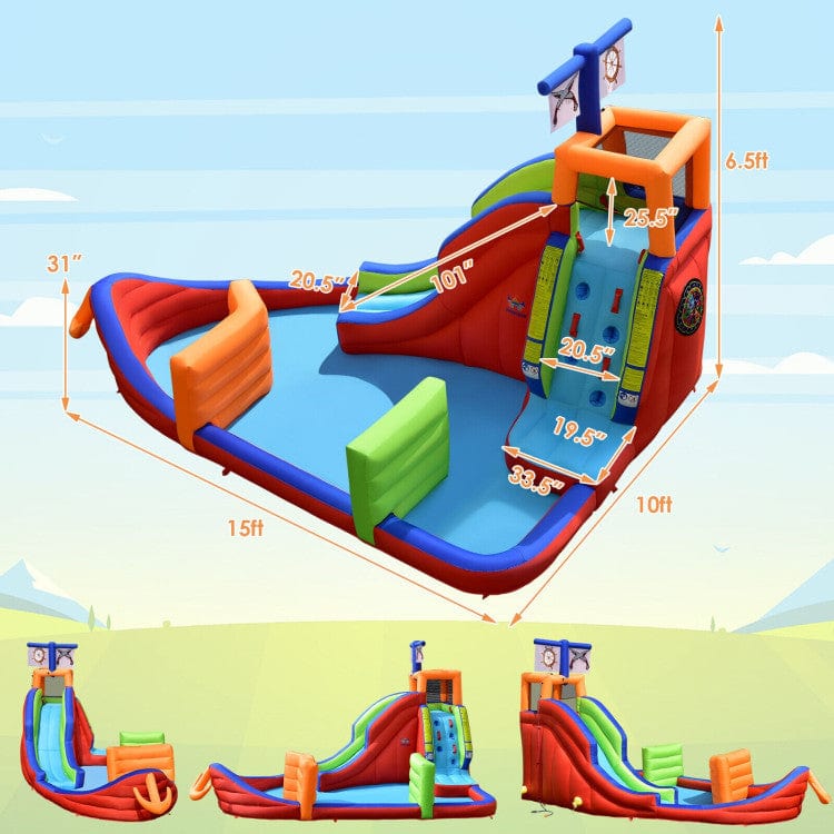 Costway 6-in-1 Kids Pirate Ship Water Slide Inflatable Bounce House with Water Blasters Without Blower