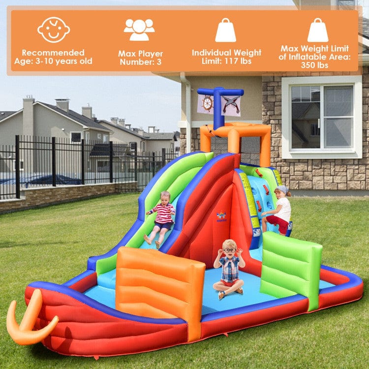 Costway 6-in-1 Pirate Ship Waterslide Kid Inflatable Castle 735W Blower