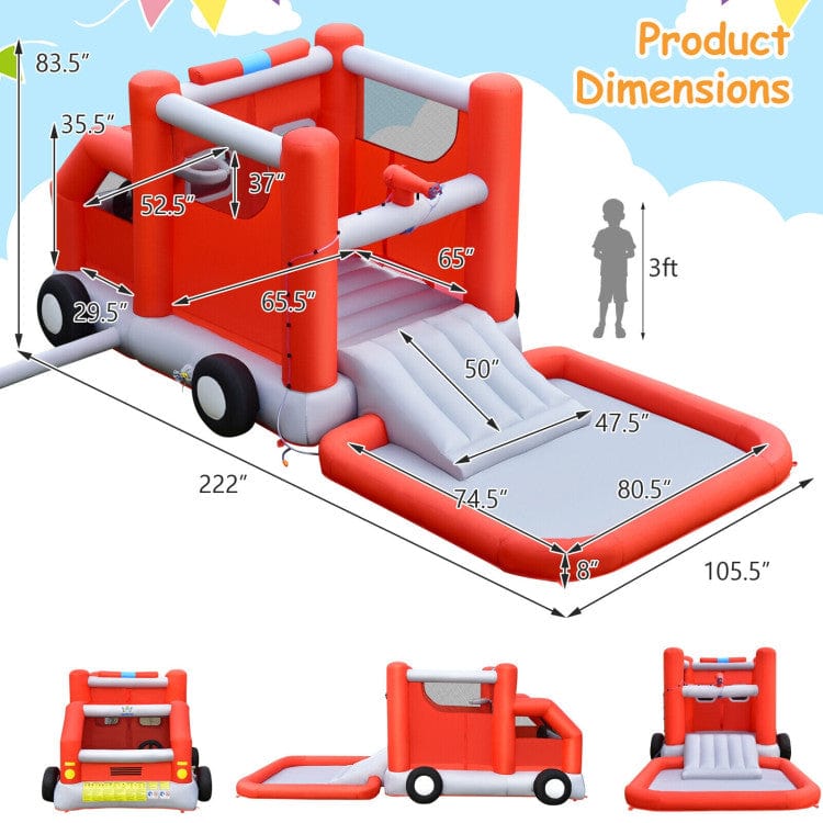 Costway Fire Truck Themed Inflatable Castle Water Park Kids Bounce House without Blower