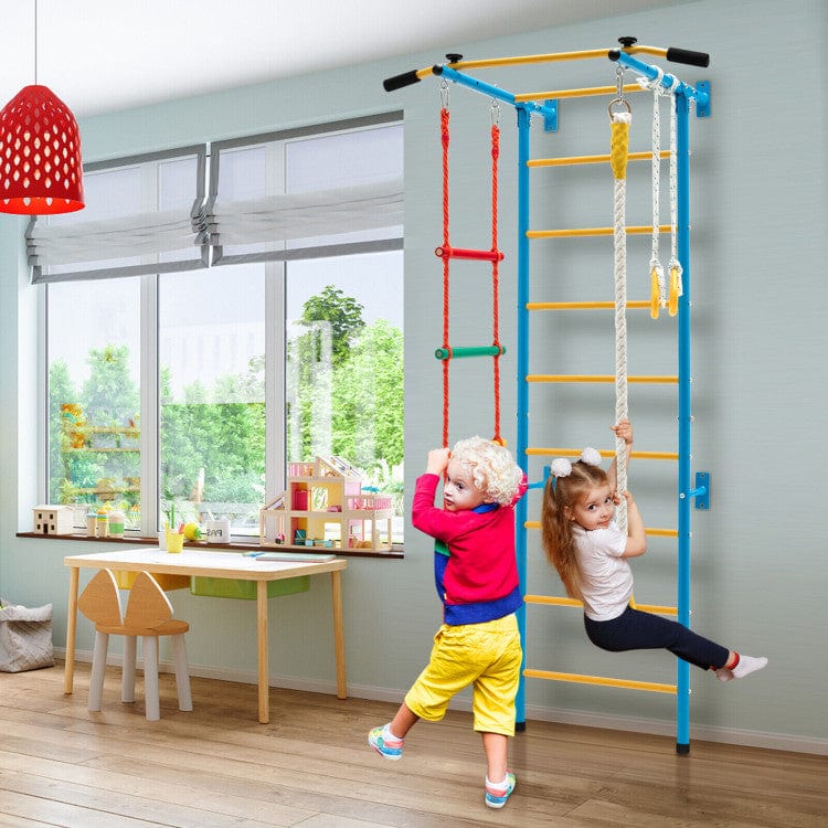 Costway 5 In 1 Kids Indoor Gym Playground Swedish Wall Ladder - Yellow
