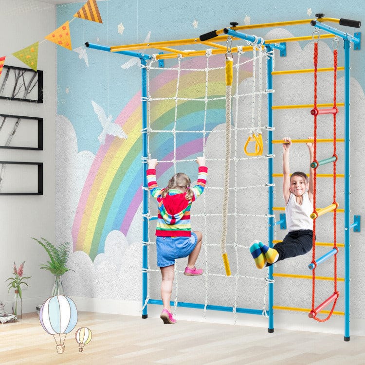 Costway 7 In 1 Kids Indoor Gym Playground Swedish Wall Ladder - Yellow