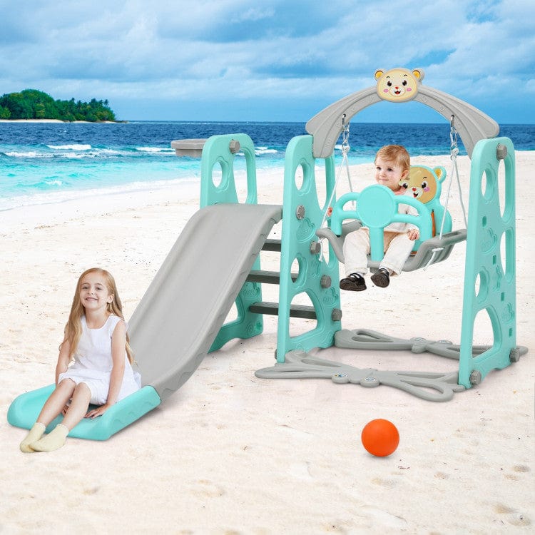 Costway 3-in-1 Toddler Climber and Swing Set Slide Playset - Green