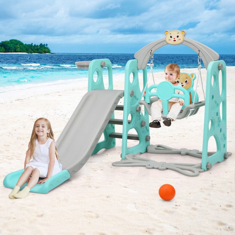 Costway 3-in-1 Toddler Climber Swing Set Slide Playset Green