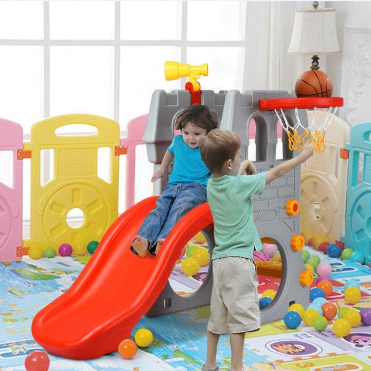 Costway 5 in 1 Toddler Climber Slide Playset Basketball Hoop Telescope