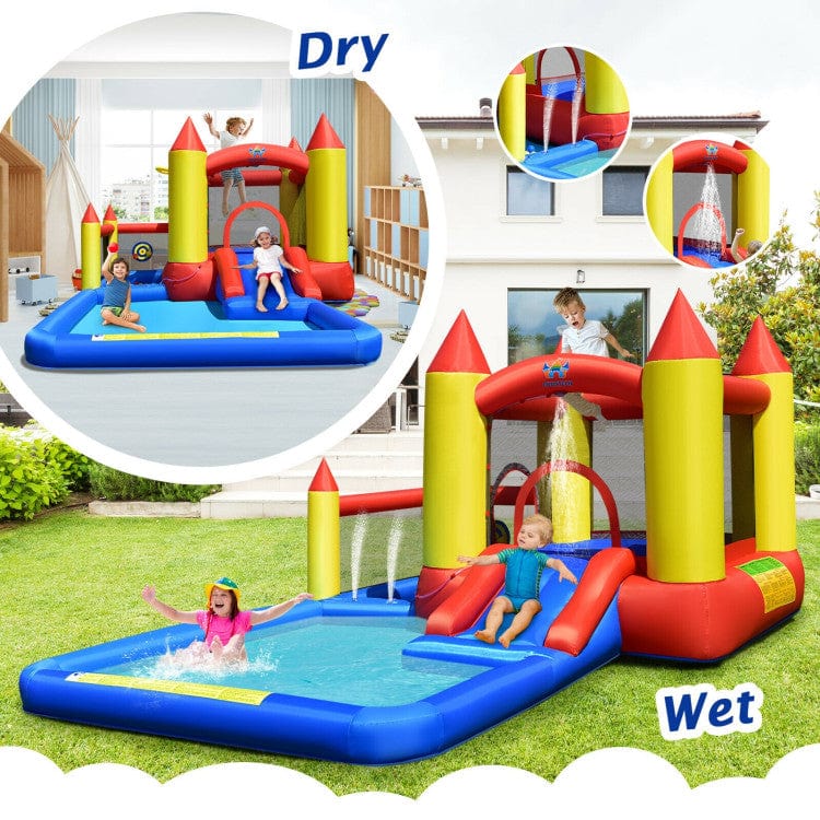 Costway Inflatable Water Slide Castle Kids Bounce House with 480W Blower