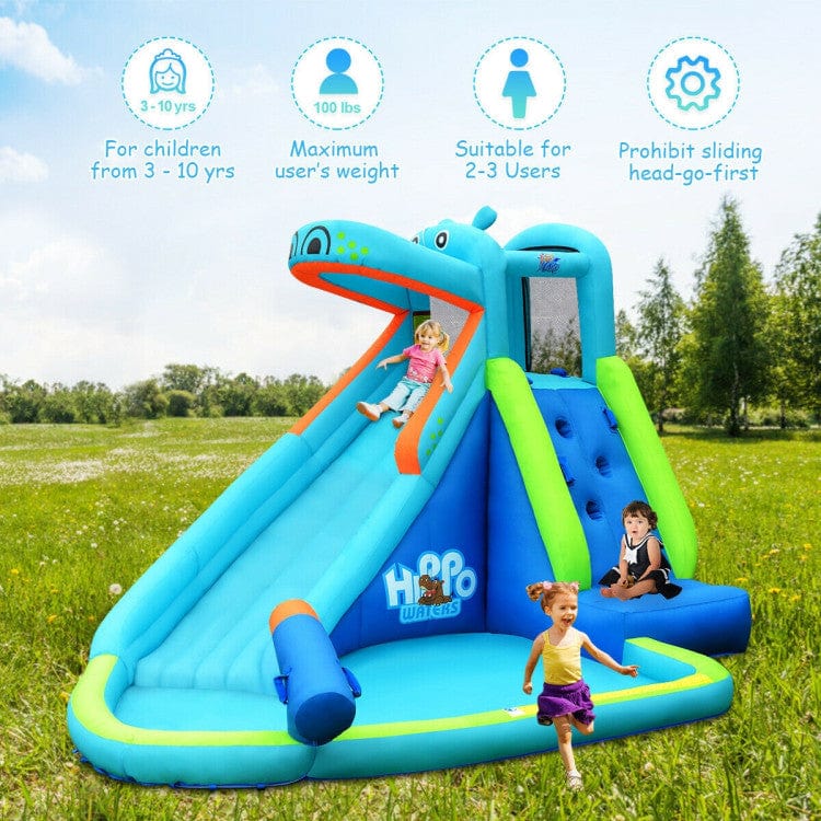 Costway Hippo Inflatable Water Slide Bounce House with Air Blower