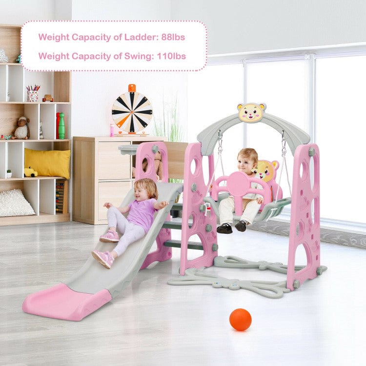 Costway 3-in-1 Toddler Climber Swing Set Slide Playset Pink