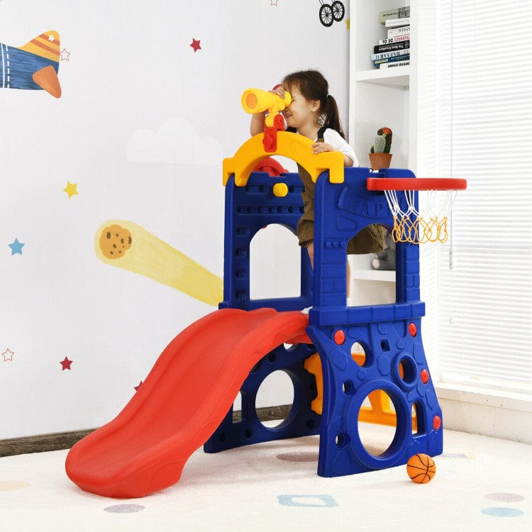 Costway 6-in-1 Freestanding Kids Slide with Basketball Hoop Ring Toss