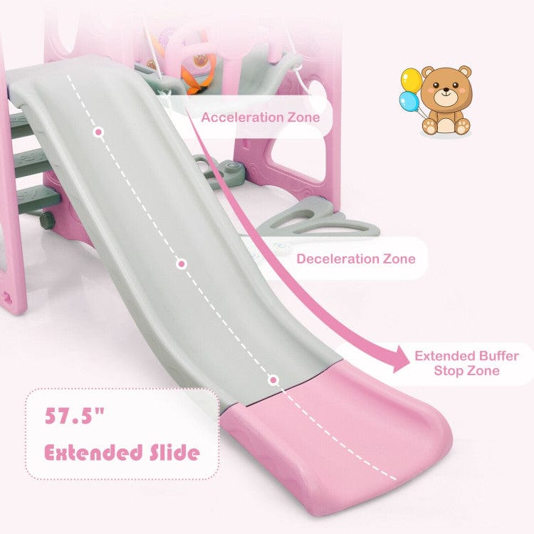 Costway 3-in-1 Toddler Climber Swing Set Slide Playset Pink