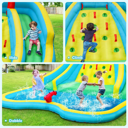 Costway Inflatable Water Park Bounce House with Double Slide and Climbing Wall
