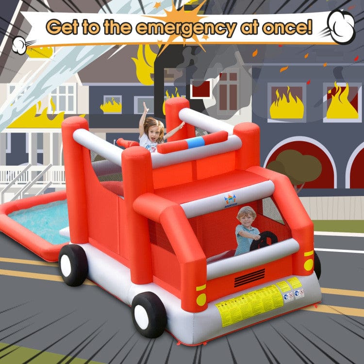 Costway Fire Truck Themed Inflatable Castle Kids Bounce House without Blower